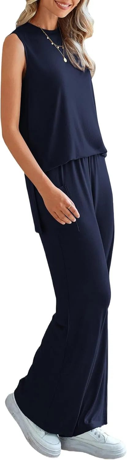 PRETTYGARDEN Women's 2 Piece Lounge Set 2025 Summer Casual Loose Tank Top Wide Leg Pants Matching Travel Outfits Tracksuit