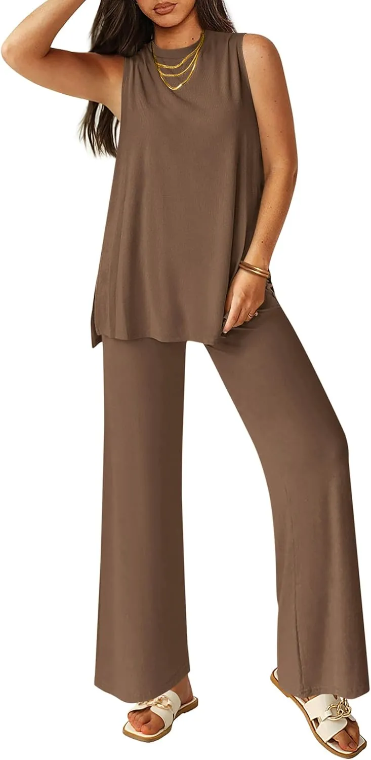 PRETTYGARDEN Women's 2 Piece Lounge Set 2025 Summer Casual Loose Tank Top Wide Leg Pants Matching Travel Outfits Tracksuit