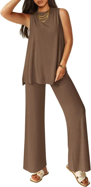 PRETTYGARDEN Women's 2 Piece Lounge Set 2025 Summer Casual Loose Tank Top Wide Leg Pants Matching Travel Outfits Tracksuit