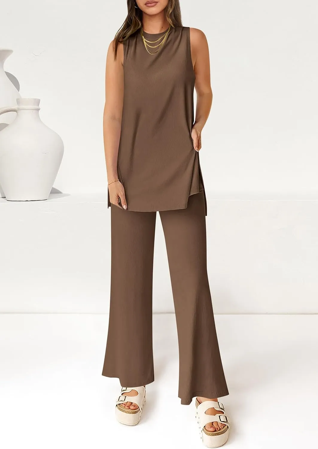PRETTYGARDEN Women's 2 Piece Lounge Set 2025 Summer Casual Loose Tank Top Wide Leg Pants Matching Travel Outfits Tracksuit