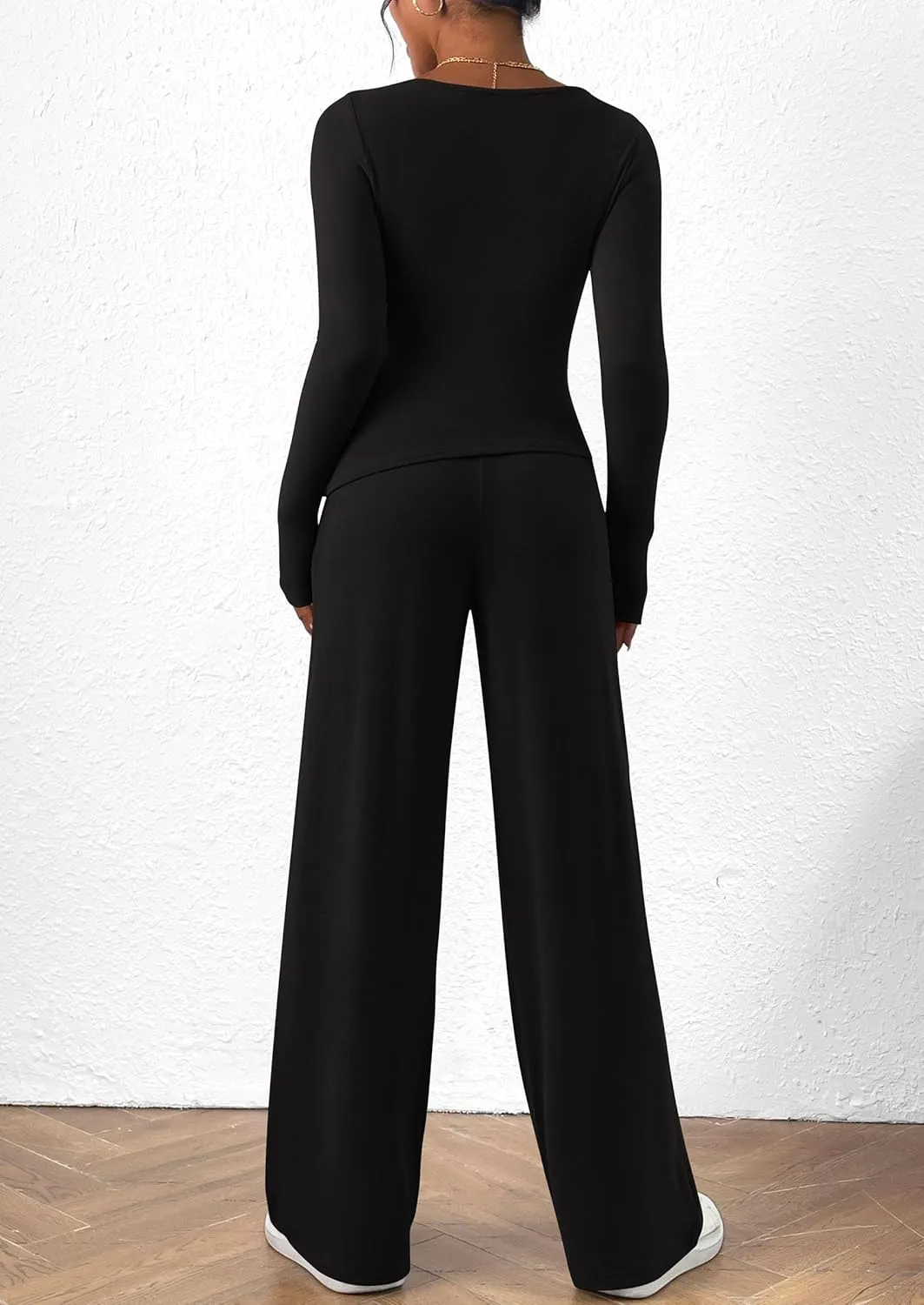PRETTYGARDEN Women's 2 Piece Lounge Sets Asymmetrical Long Sleeve T Shirt Wide Leg Pants Casual Outfits Tracksuit