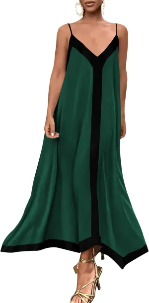 PRETTYGARDEN Women's Flowy Maxi Dress 2025 Summer Sleeveless V Neck Spaghetti Strap Elegant Wedding Party Dresses