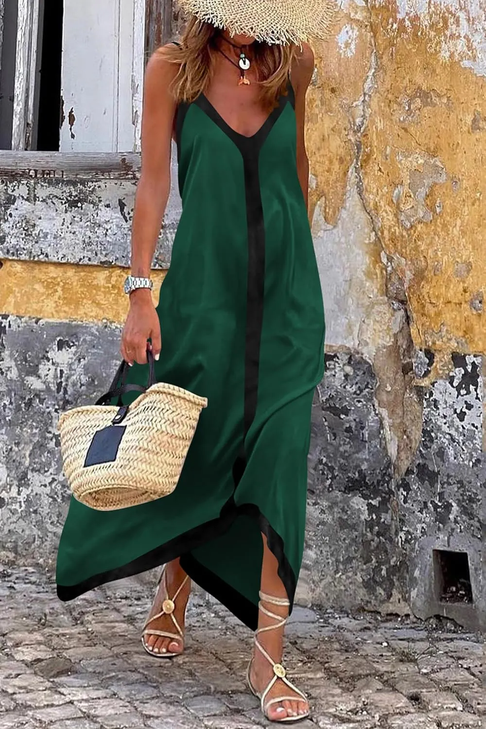 PRETTYGARDEN Women's Flowy Maxi Dress 2025 Summer Sleeveless V Neck Spaghetti Strap Elegant Wedding Party Dresses