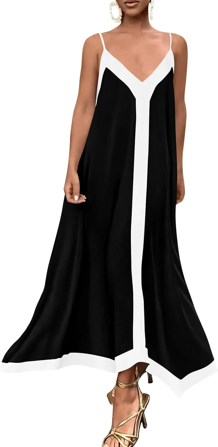 PRETTYGARDEN Women's Flowy Maxi Dress 2025 Summer Sleeveless V Neck Spaghetti Strap Elegant Wedding Party Dresses