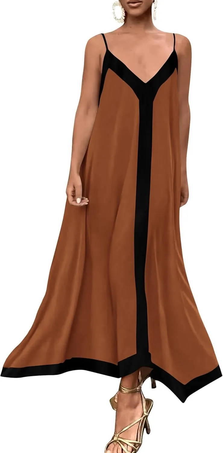 PRETTYGARDEN Women's Flowy Maxi Dress 2025 Summer Sleeveless V Neck Spaghetti Strap Elegant Wedding Party Dresses