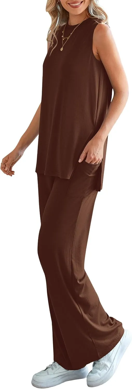 PRETTYGARDEN Women's Summer 2 Piece Set 2025 Loose Tank Top Wide Leg Pants Casual Matching Lounge Travel Outfits Tracksuit