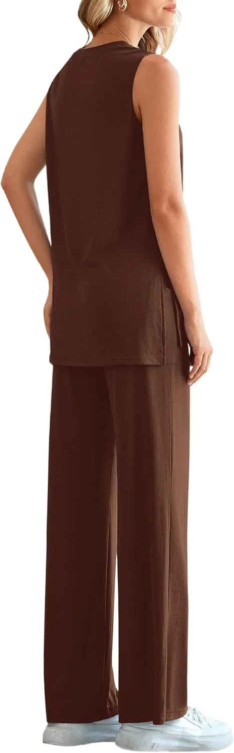 PRETTYGARDEN Women's Summer 2 Piece Set 2025 Loose Tank Top Wide Leg Pants Casual Matching Lounge Travel Outfits Tracksuit