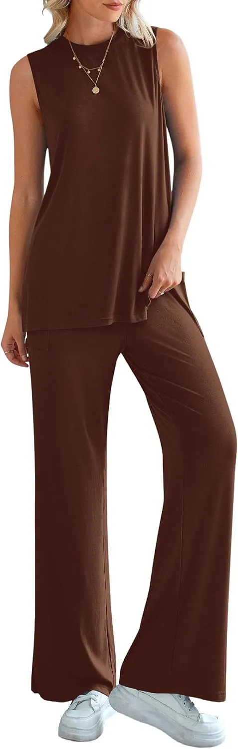 PRETTYGARDEN Women's Summer 2 Piece Set 2025 Loose Tank Top Wide Leg Pants Casual Matching Lounge Travel Outfits Tracksuit