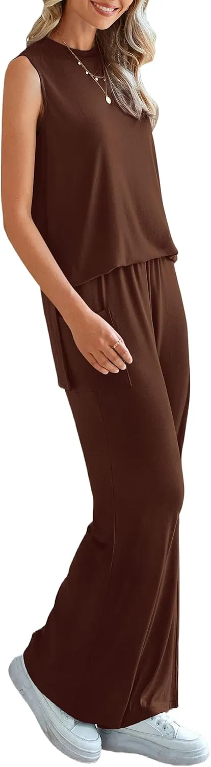 PRETTYGARDEN Women's Summer 2 Piece Set 2025 Loose Tank Top Wide Leg Pants Casual Matching Lounge Travel Outfits Tracksuit