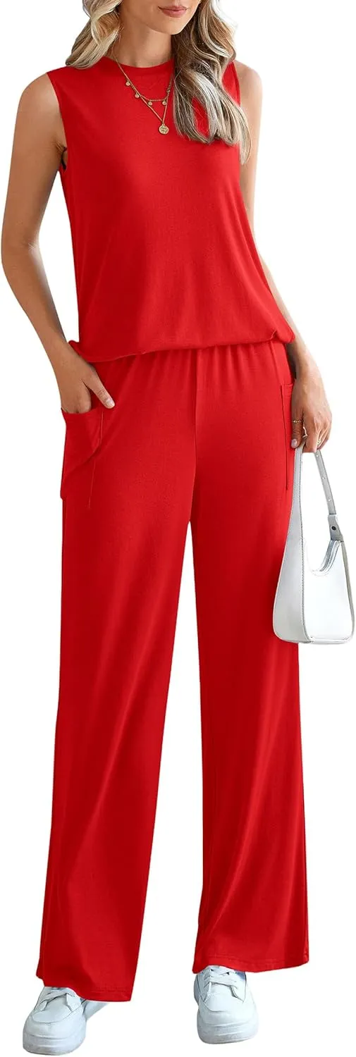 PRETTYGARDEN Women's Summer 2 Piece Set 2025 Loose Tank Top Wide Leg Pants Casual Matching Lounge Travel Outfits Tracksuit