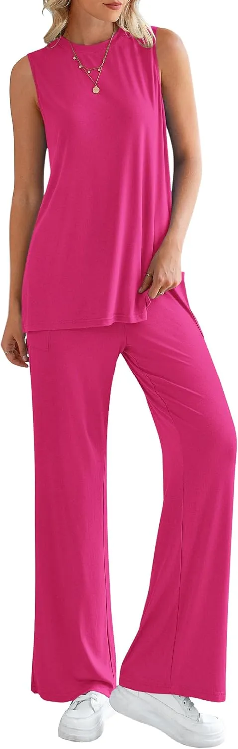 PRETTYGARDEN Women's Summer 2 Piece Set 2025 Loose Tank Top Wide Leg Pants Casual Matching Lounge Travel Outfits Tracksuit