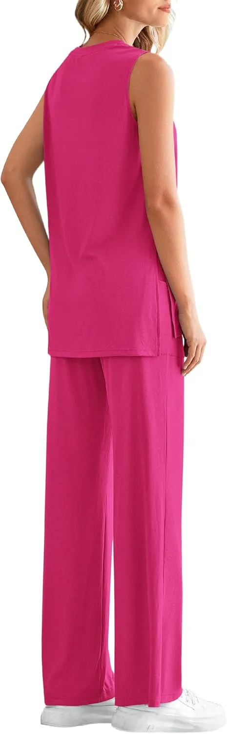 PRETTYGARDEN Women's Summer 2 Piece Set 2025 Loose Tank Top Wide Leg Pants Casual Matching Lounge Travel Outfits Tracksuit