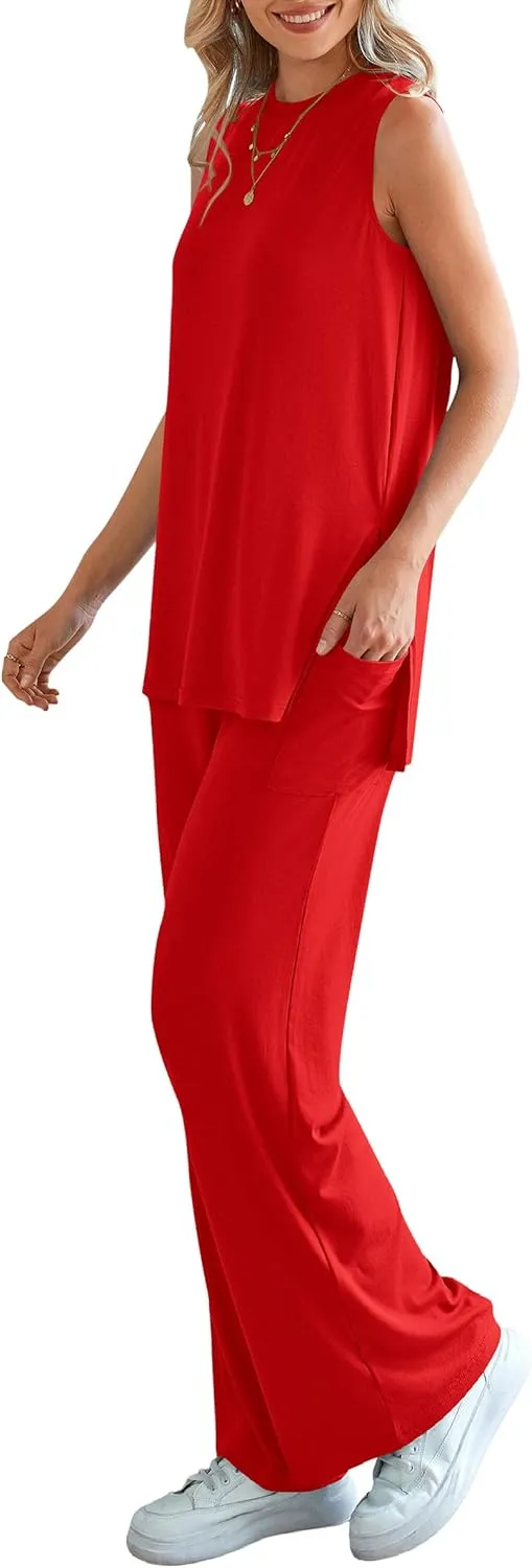 PRETTYGARDEN Women's Summer 2 Piece Set 2025 Loose Tank Top Wide Leg Pants Casual Matching Lounge Travel Outfits Tracksuit