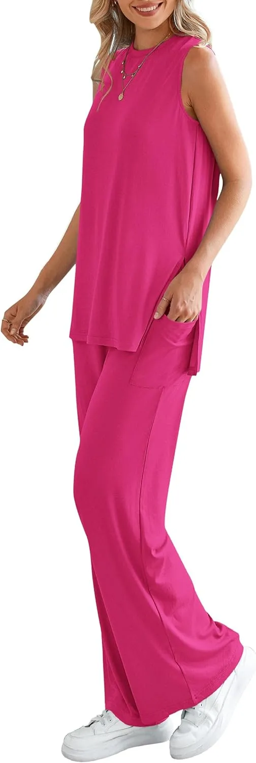 PRETTYGARDEN Women's Summer 2 Piece Set 2025 Loose Tank Top Wide Leg Pants Casual Matching Lounge Travel Outfits Tracksuit