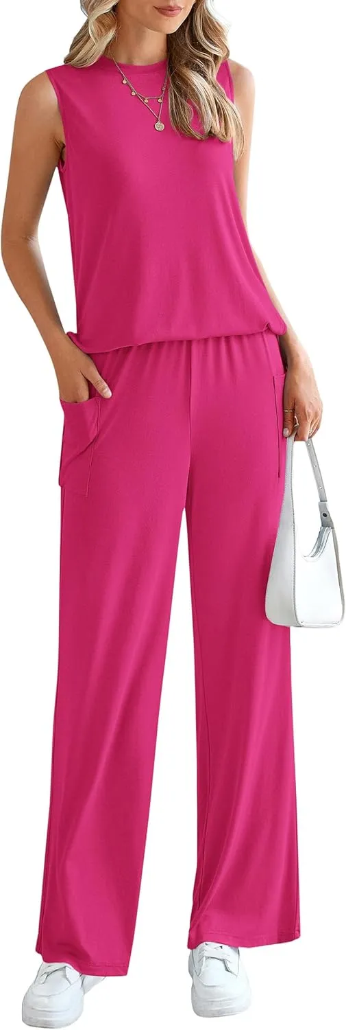 PRETTYGARDEN Women's Summer 2 Piece Set 2025 Loose Tank Top Wide Leg Pants Casual Matching Lounge Travel Outfits Tracksuit