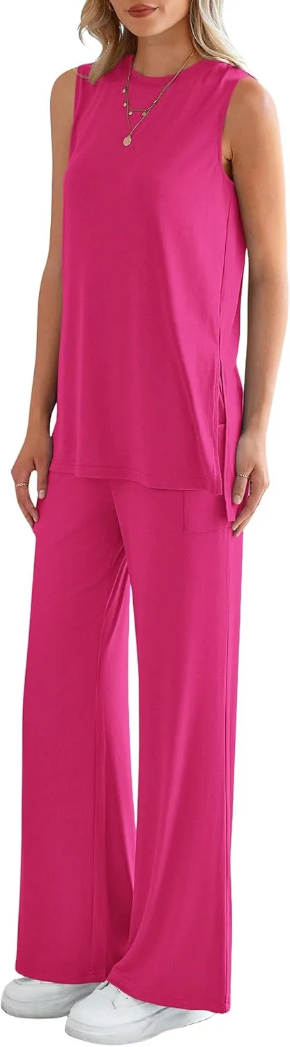 PRETTYGARDEN Women's Summer 2 Piece Set 2025 Loose Tank Top Wide Leg Pants Casual Matching Lounge Travel Outfits Tracksuit