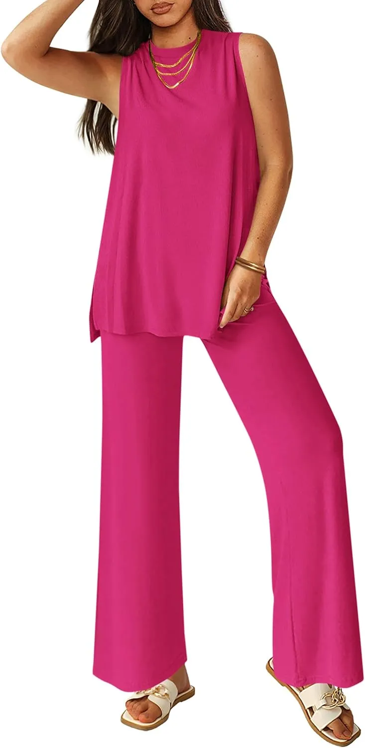 PRETTYGARDEN Women's Summer 2 Piece Set 2025 Loose Tank Top Wide Leg Pants Casual Matching Lounge Travel Outfits Tracksuit