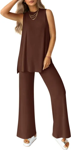 PRETTYGARDEN Women's Summer 2 Piece Set 2025 Loose Tank Top Wide Leg Pants Casual Matching Lounge Travel Outfits Tracksuit