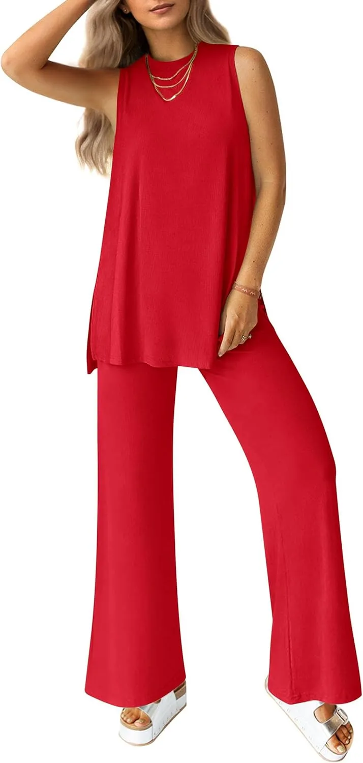 PRETTYGARDEN Women's Summer 2 Piece Set 2025 Loose Tank Top Wide Leg Pants Casual Matching Lounge Travel Outfits Tracksuit