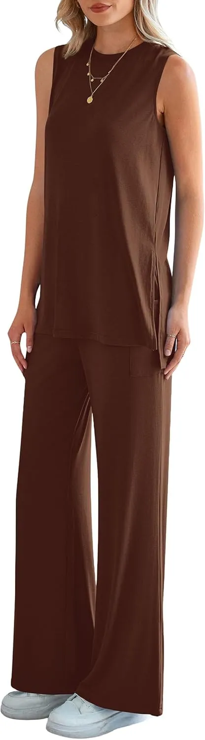 PRETTYGARDEN Women's Summer 2 Piece Set 2025 Loose Tank Top Wide Leg Pants Casual Matching Lounge Travel Outfits Tracksuit