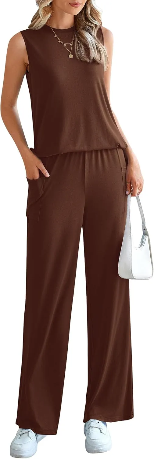 PRETTYGARDEN Women's Summer 2 Piece Set 2025 Loose Tank Top Wide Leg Pants Casual Matching Lounge Travel Outfits Tracksuit