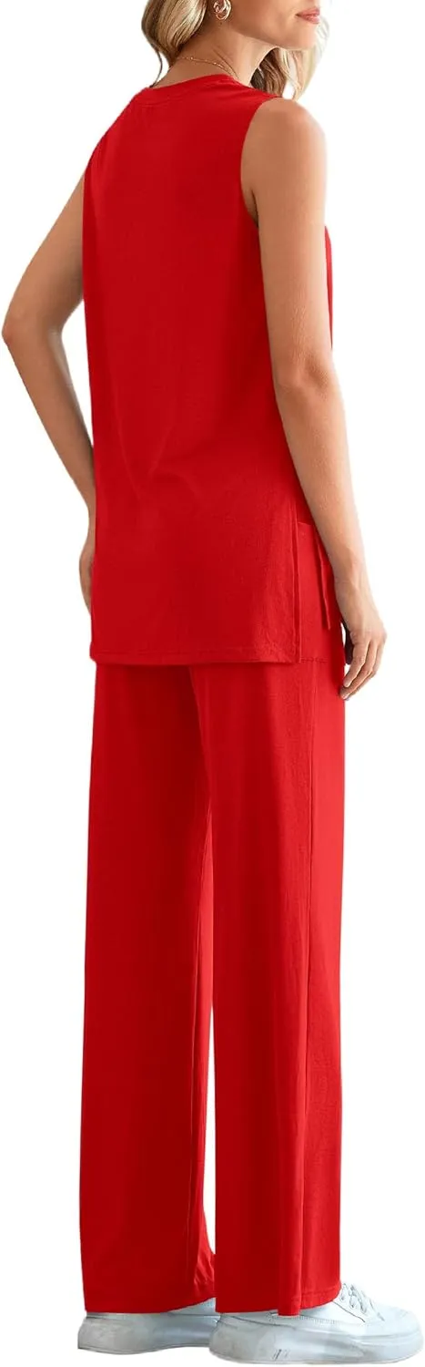 PRETTYGARDEN Women's Summer 2 Piece Set 2025 Loose Tank Top Wide Leg Pants Casual Matching Lounge Travel Outfits Tracksuit