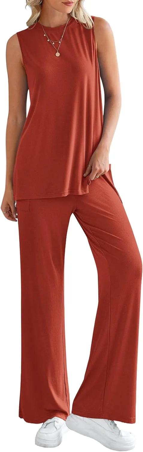 PRETTYGARDEN Women's Summer 2 Piece Set 2025 Loose Tank Top Wide Leg Pants Casual Matching Lounge Travel Outfits Tracksuit