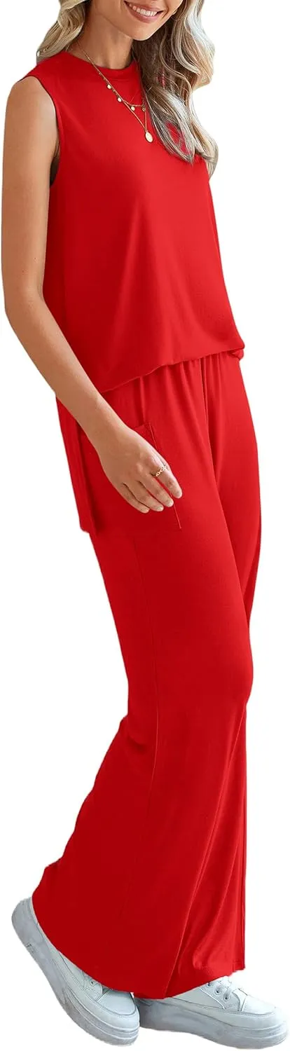PRETTYGARDEN Women's Summer 2 Piece Set 2025 Loose Tank Top Wide Leg Pants Casual Matching Lounge Travel Outfits Tracksuit