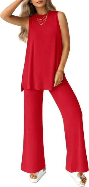 PRETTYGARDEN Women's Summer 2 Piece Set 2025 Loose Tank Top Wide Leg Pants Casual Matching Lounge Travel Outfits Tracksuit