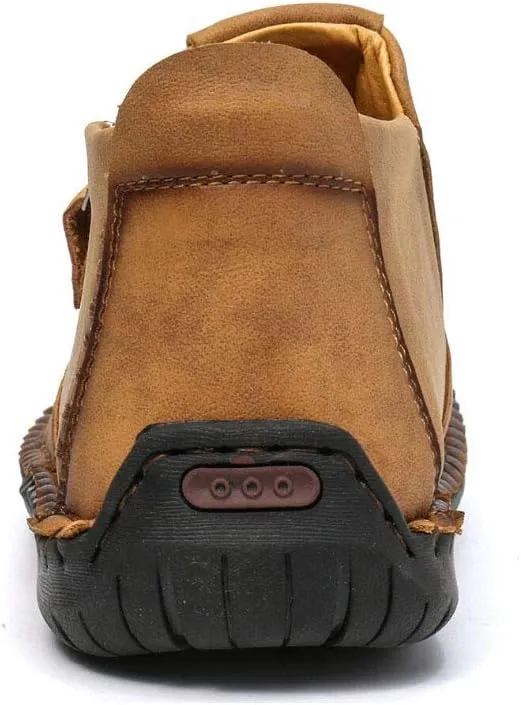 QINGCOMFACAI Mens Ankle Boots Leather Casual Loafers Shoes Slip On Fashion Hand Stitching Chukka Shoes Driving Outdoor Working Shoes