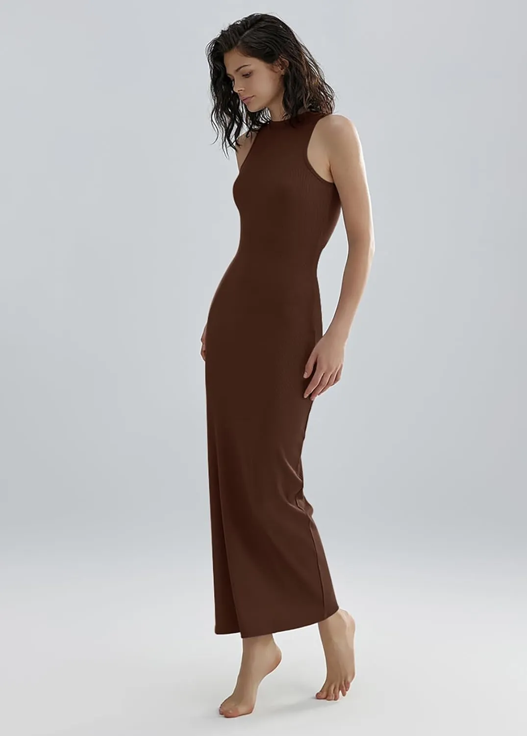Relety Women's Bodycon Maxi Dresses Ribbed Lounge Tank Long Dresses Elegant Halter Neck Casual Sleeveless Summer Dresses