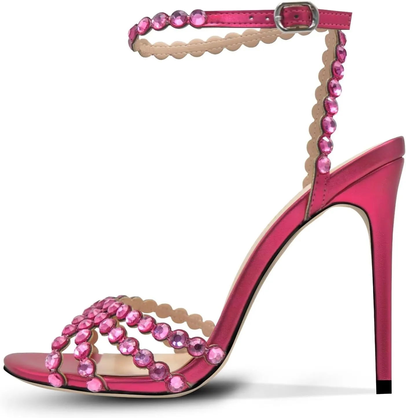 Rhinestone High Heels Stiletos Heels for Women Strappy Buckle Heels Round Toe Sexy Dressy Pumps Sandals