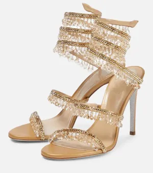 Rhinestone Tassel Wrap Around Heels for Women Prom Shoes Colorful Crystals Twist Open Round Toe Lace up Heeled Sandals