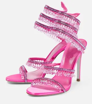 Rhinestone Tassel Wrap Around Heels for Women Prom Shoes Colorful Crystals Twist Open Round Toe Lace up Heeled Sandals