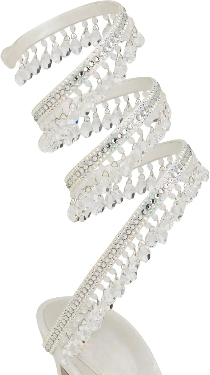 Rhinestone Tassel Wrap Around Heels for Women,Women's Colorful Diamonds Twist Around Open Round Toe Lace up Heeled Sandals, Dress Wedding Prom High Heeled Shoes