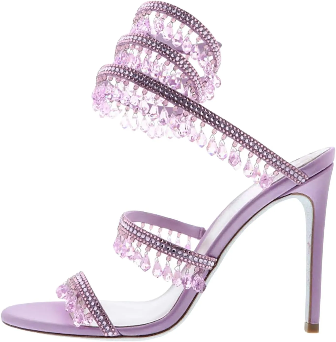 Rhinestone Tassel Wrap Around High Heels Stiletto Sandals for Women,Women's Colorful Diamonds Twist Around Open Round Toe Lace up Heeled Sandals Date Banquet Dress Wedding Prom High Heeled Shoes