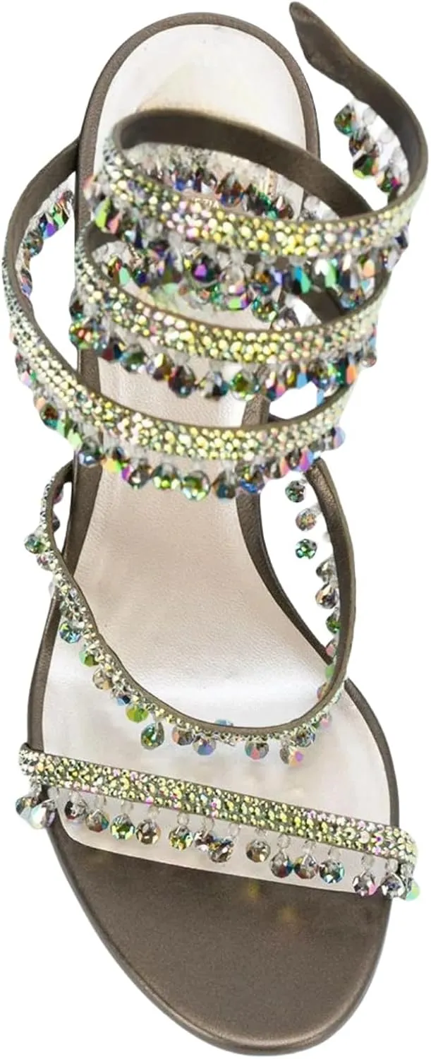 Rhinestone Tassel Wrap Around High Heels Stiletto Sandals for Women,Women's Colorful Diamonds Twist Around Open Round Toe Lace up Heeled Sandals Date Banquet Dress Wedding Prom High Heeled Shoes