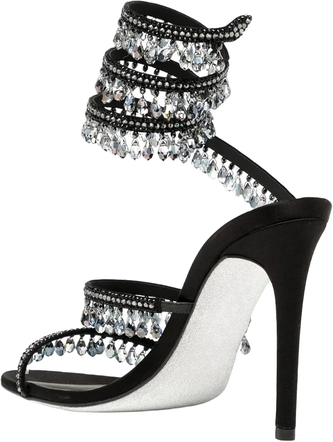 Rhinestone Tassel Wrap Around High Heels Stiletto Sandals for Women,Women's Colorful Diamonds Twist Around Open Round Toe Lace up Heeled Sandals Date Banquet Dress Wedding Prom High Heeled Shoes