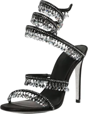 Rhinestone Tassel Wrap Around High Heels Stiletto Sandals for Women,Women's Colorful Diamonds Twist Around Open Round Toe Lace up Heeled Sandals Date Banquet Dress Wedding Prom High Heeled Shoes