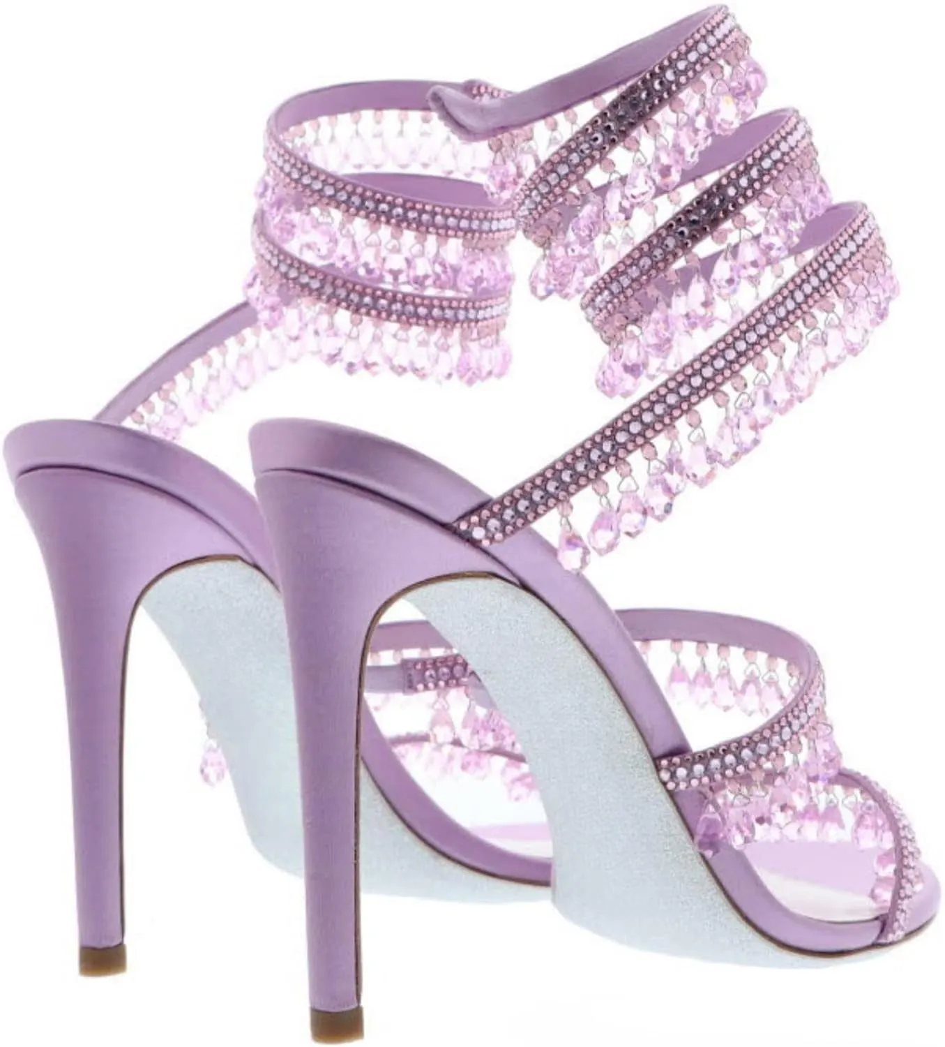 Rhinestone Tassel Wrap Around High Heels Stiletto Sandals for Women,Women's Colorful Diamonds Twist Around Open Round Toe Lace up Heeled Sandals Date Banquet Dress Wedding Prom High Heeled Shoes