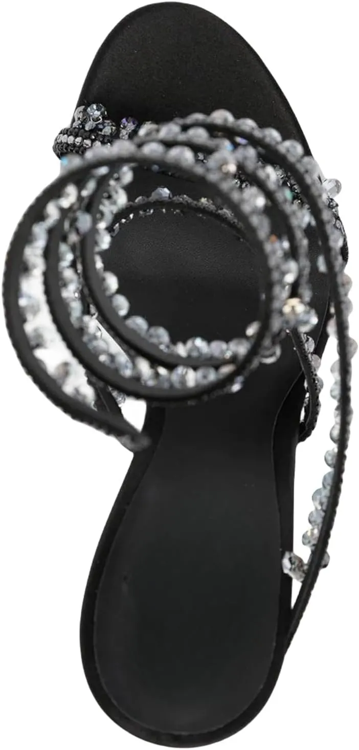 Rhinestone Tassel Wrap Around High Heels Stiletto Sandals for Women,Women's Colorful Diamonds Twist Around Open Round Toe Lace up Heeled Sandals Date Banquet Dress Wedding Prom High Heeled Shoes