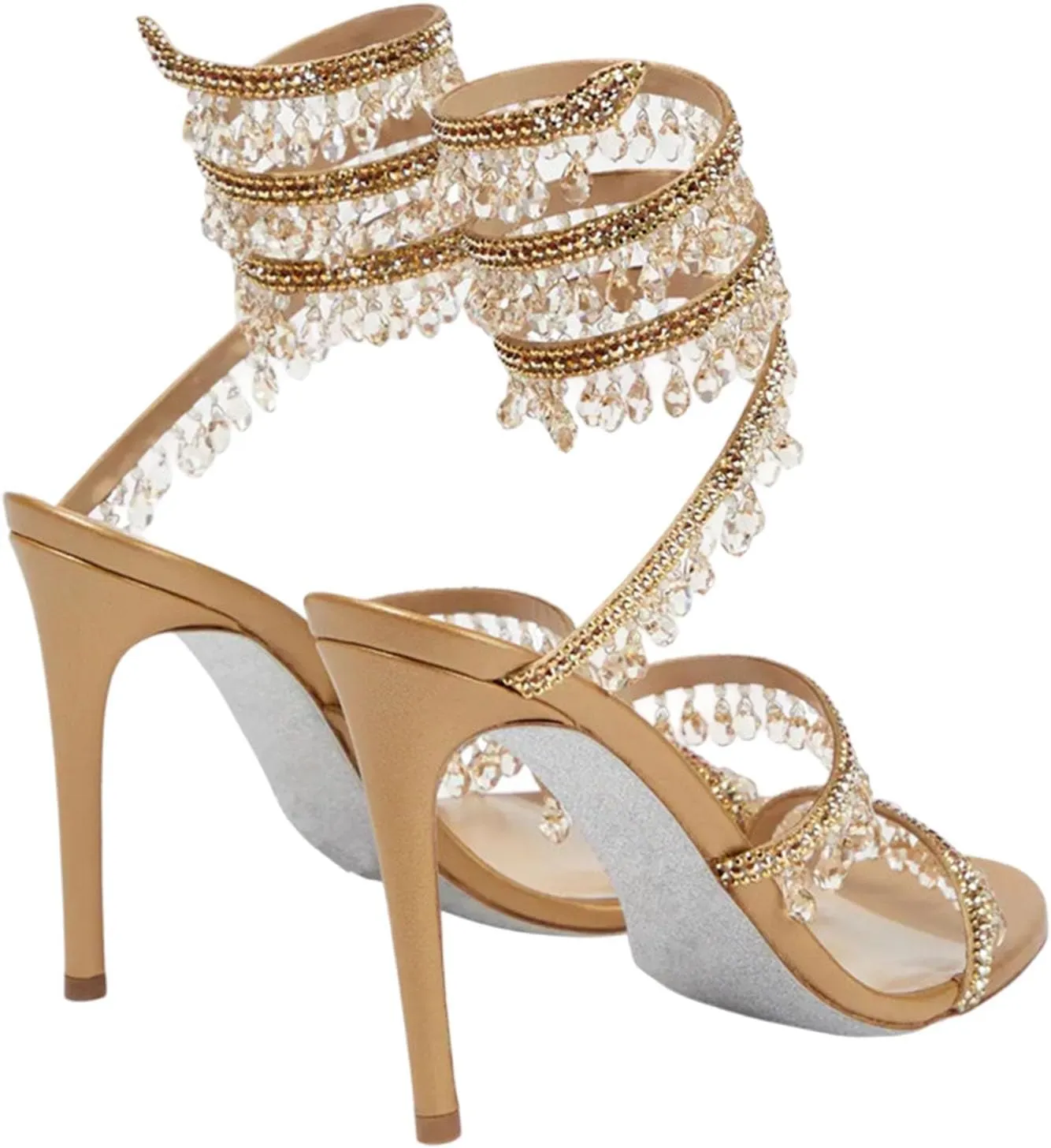 Rhinestone Tassel Wrap Around Stiletto Heels for Women Open Round Toe Lace Up Heeled Sandals Colorful Crystals Twist Prom Shoes