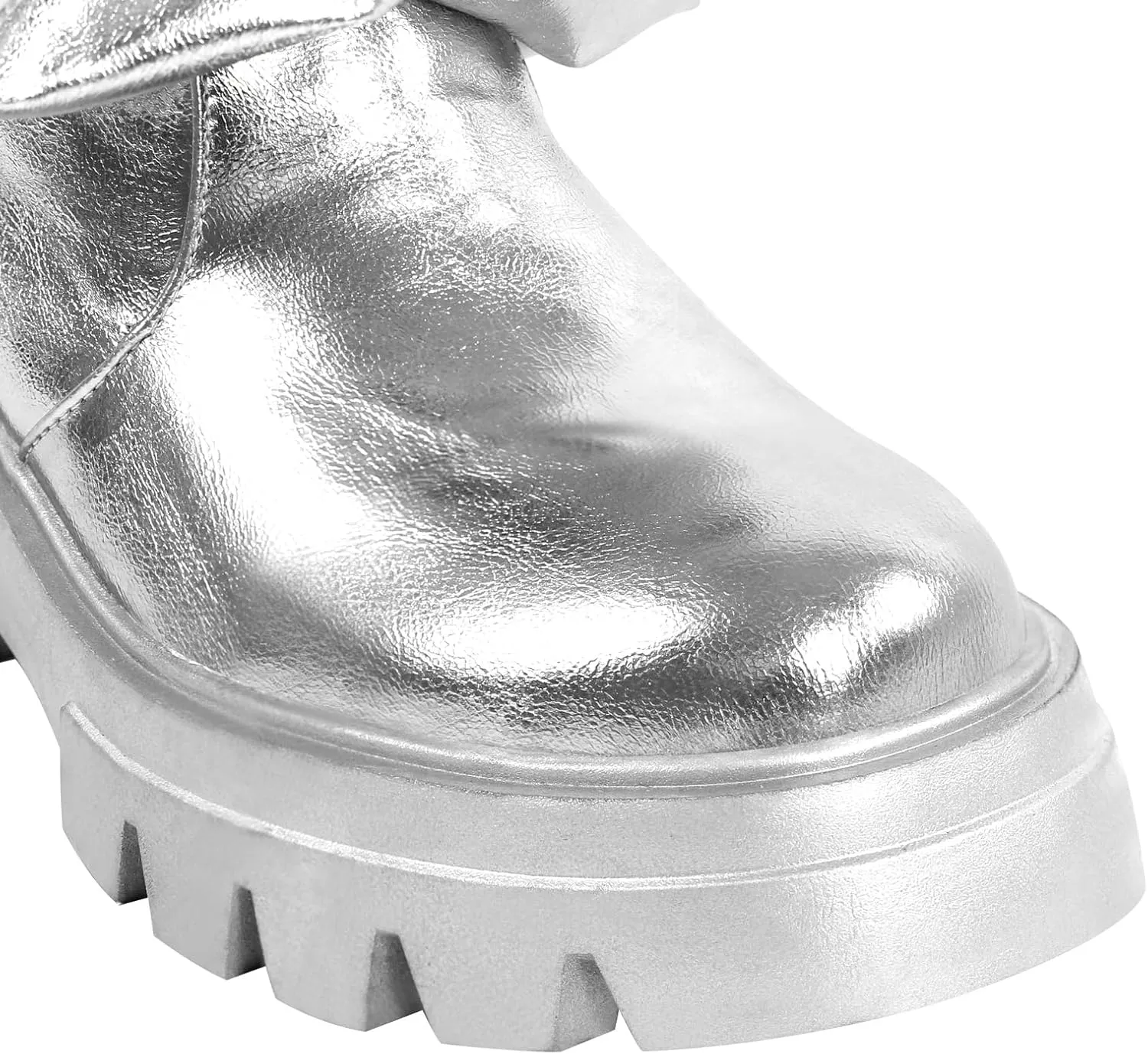 richealnini Metallic Knee High Boots for Women Round Toe Platform Heel Pull On Slouch Boots