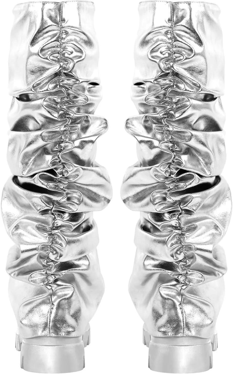 richealnini Metallic Knee High Boots for Women Round Toe Platform Heel Pull On Slouch Boots