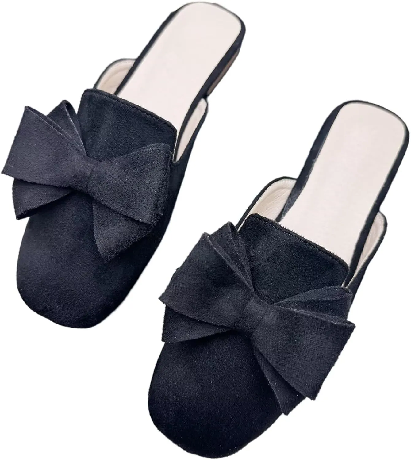 SAILING LU Women's Cute Bow Mules Square Toe Backless Loafers Easy Slip-on Flat Slides Comfortable Sandals Summer Shoes