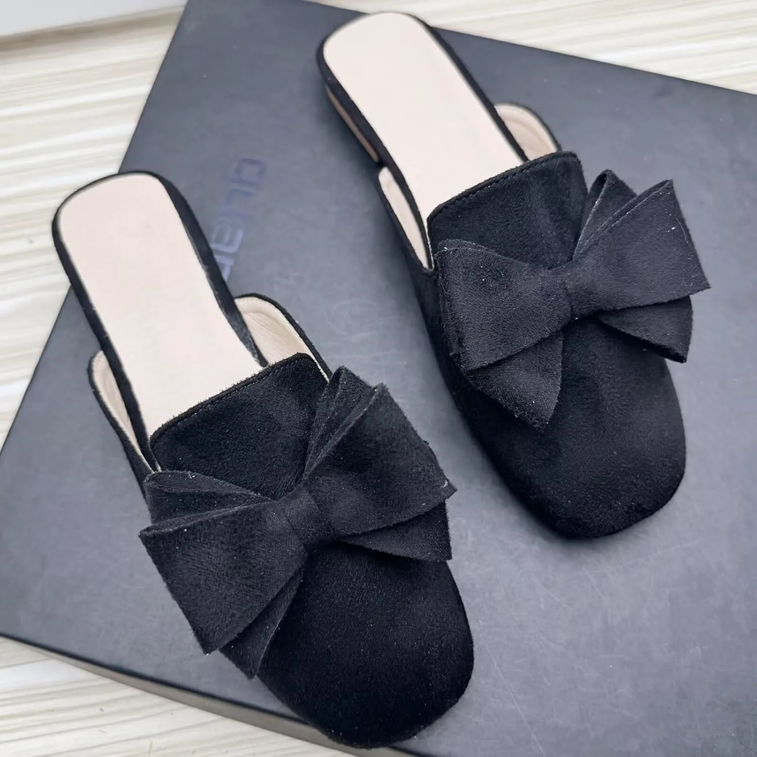 SAILING LU Women's Cute Bow Mules Square Toe Backless Loafers Easy Slip-on Flat Slides Comfortable Sandals Summer Shoes