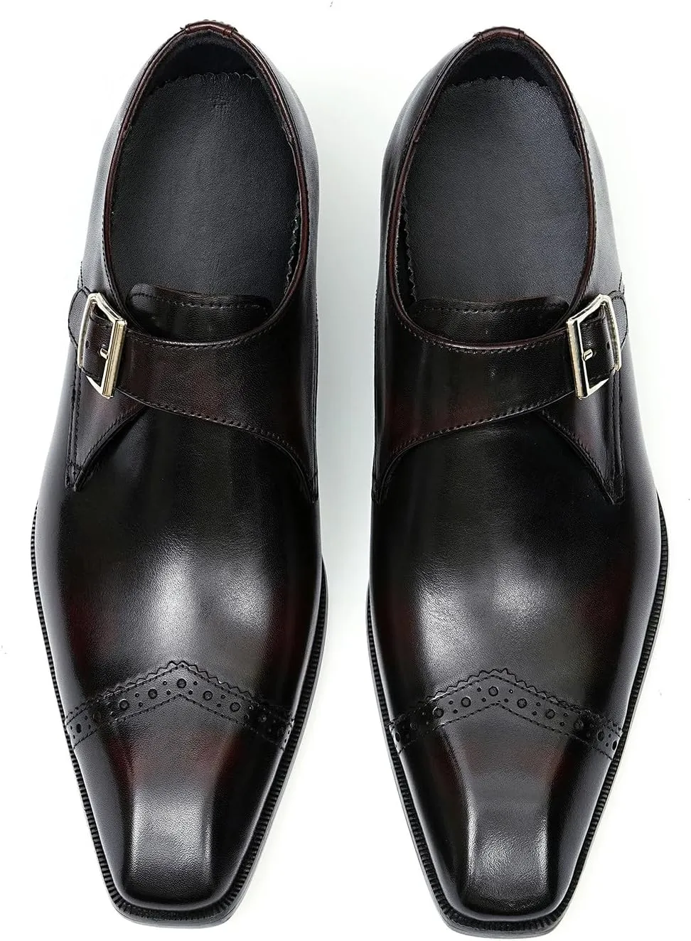 Santimon Mens Loafers Formal Dress Genuine Leather Square Toe Monk Strap Loafers Fashion Prom Wedding Business Casual Tuxedo Mocasines Comfortable Suit Shoes for Men