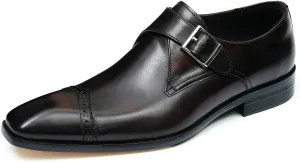 Santimon Mens Loafers Formal Dress Genuine Leather Square Toe Monk Strap Loafers Fashion Prom Wedding Business Casual Tuxedo Mocasines Comfortable Suit Shoes for Men