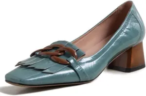sexytag Women's Genuine Leather Tassels Loafers Block Low Heel Slip on Handmade Oxford Retro Shoes