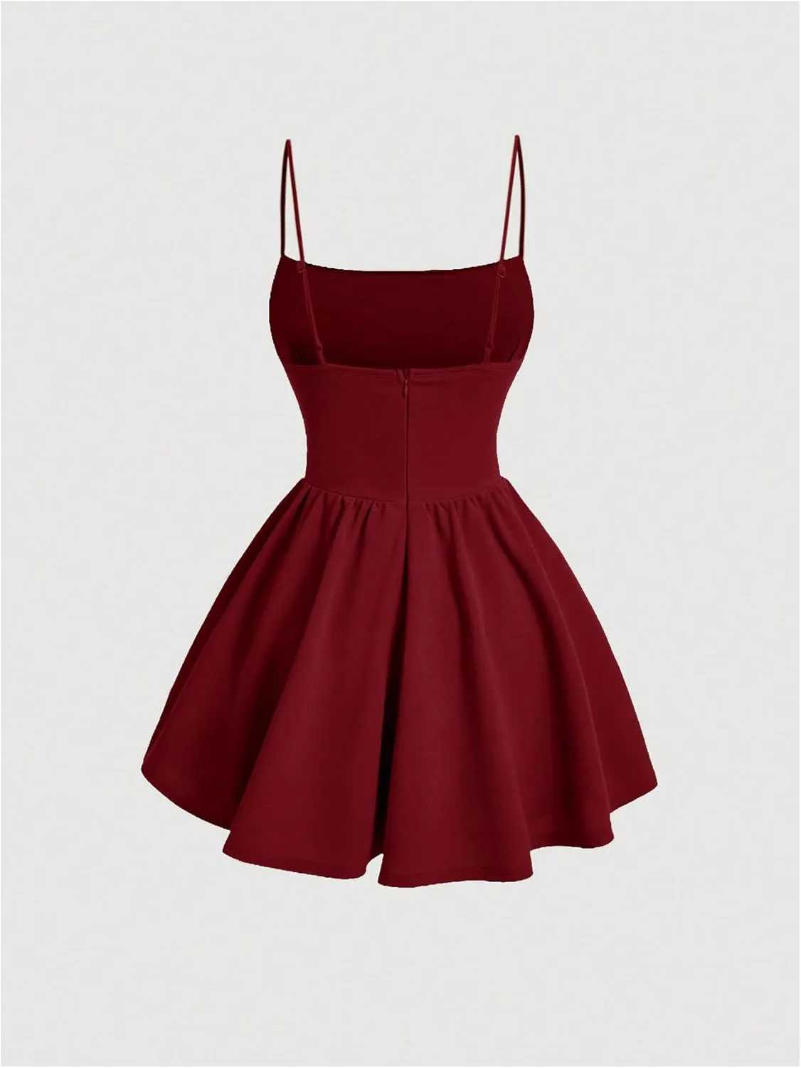 SHENHE Women's Ruched Corset Dress Spaghetti Strap Fit and Flare Flowy Skater Mini Cami Dress
